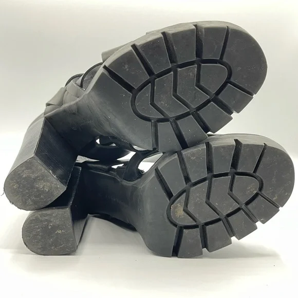 Zara Black Leather Chunky High Heel Sandals Size 6.5 - Picture 9 of 9
